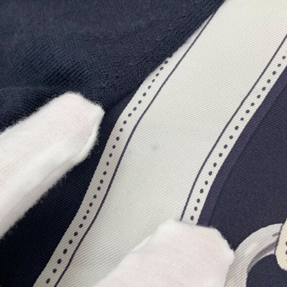 Hermès Paris Chain Print Silk & Cashmere Button Cardigan Navy & White Size 34 XX - Picture 4 of 8